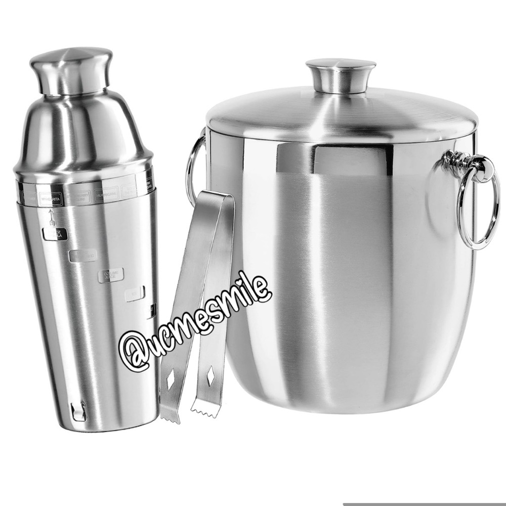Oggi Stainless Steel Ice Bucket & 15 Recipe Cocktail Shaker Set